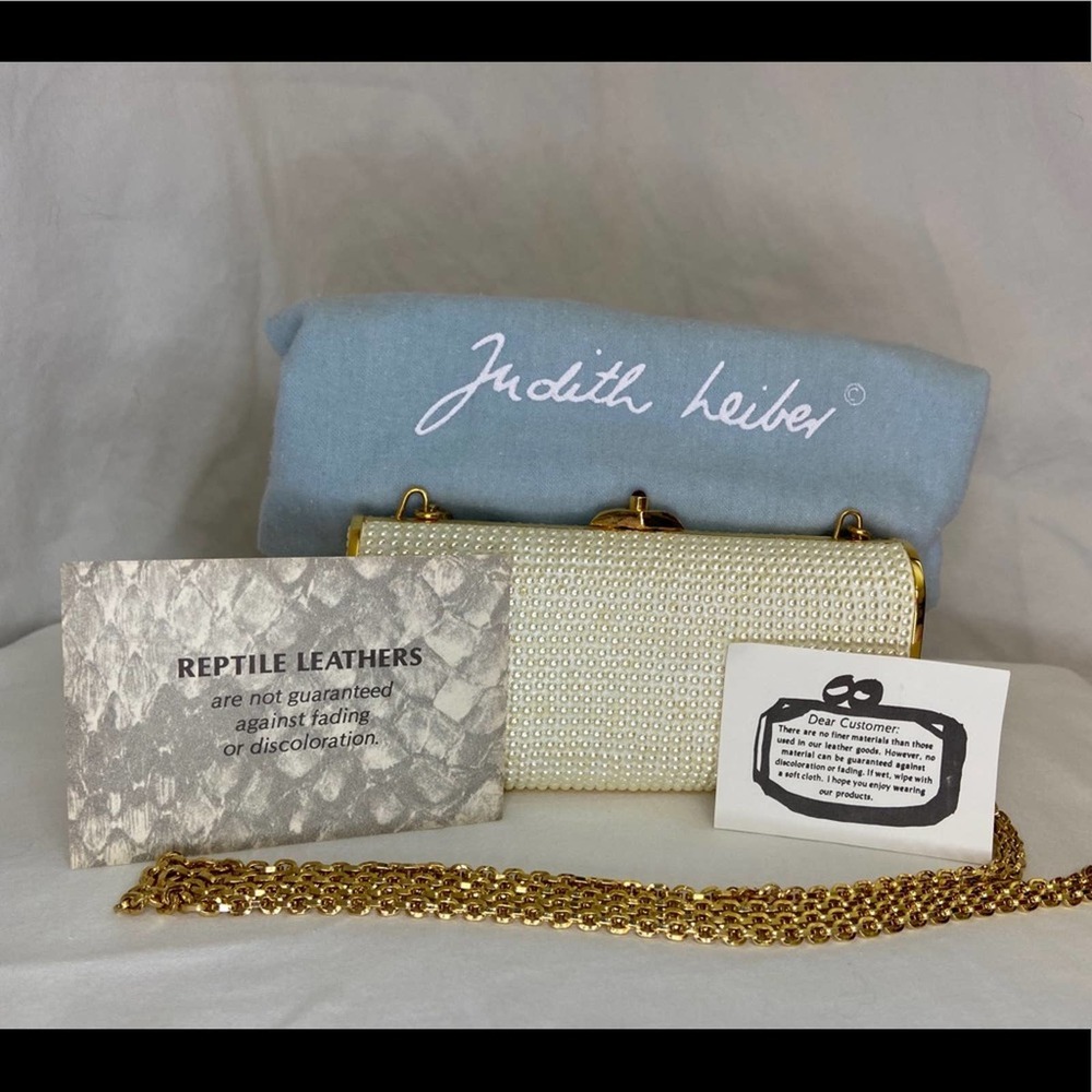 Judith Leiber White Crystal-Embellished Clutch with Chain